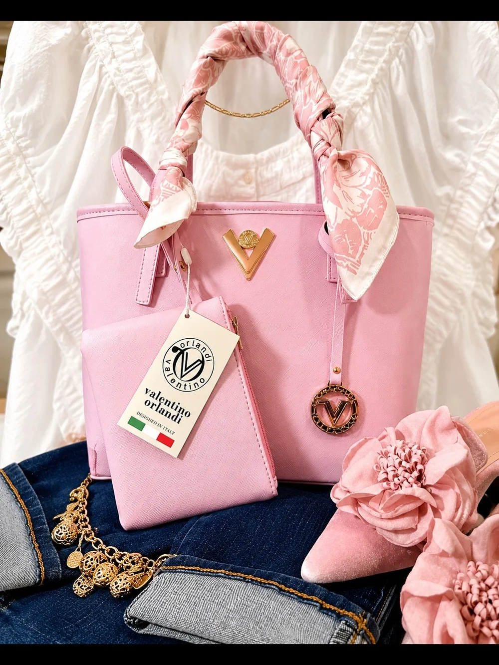 Valentino Orlandi Pink Tote with Pouch NWT